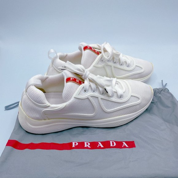 Prada Shoes - Prada Authentic Women's  Fabric Runner Sneakers In White Size US 7